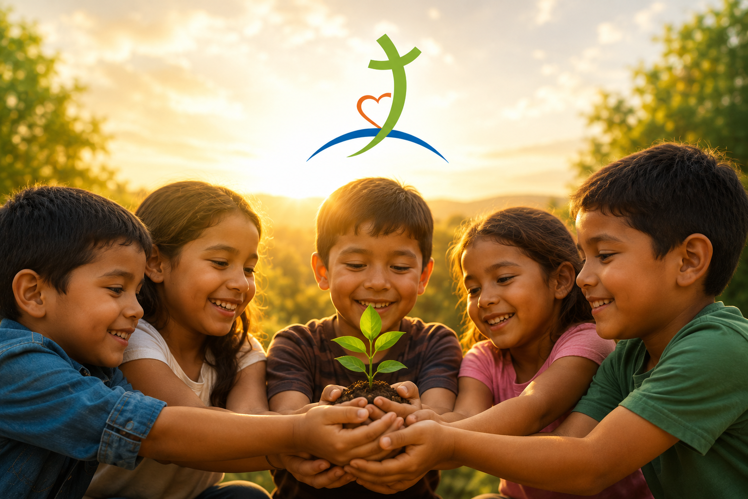 Imagen ilustrativa de niños compartiendo una planta